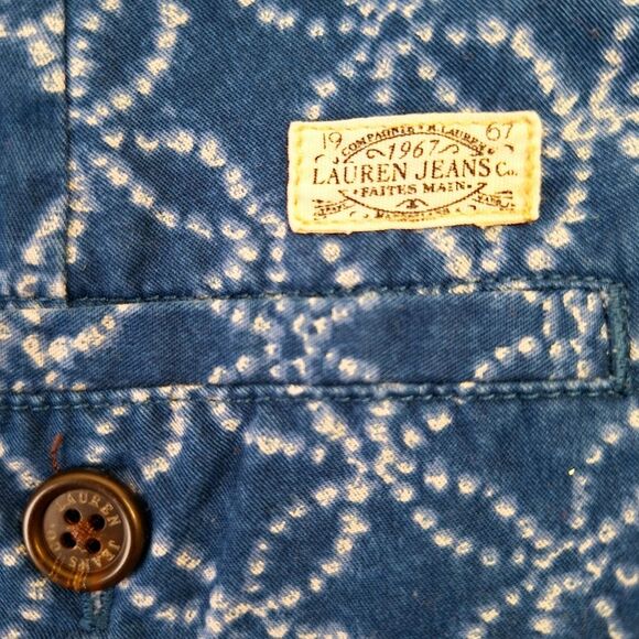 LRL Ralph Lauren 100% Cotton Geometric Circles Denim Drawstring Shorts Sz 10 - Picture 5 of 9